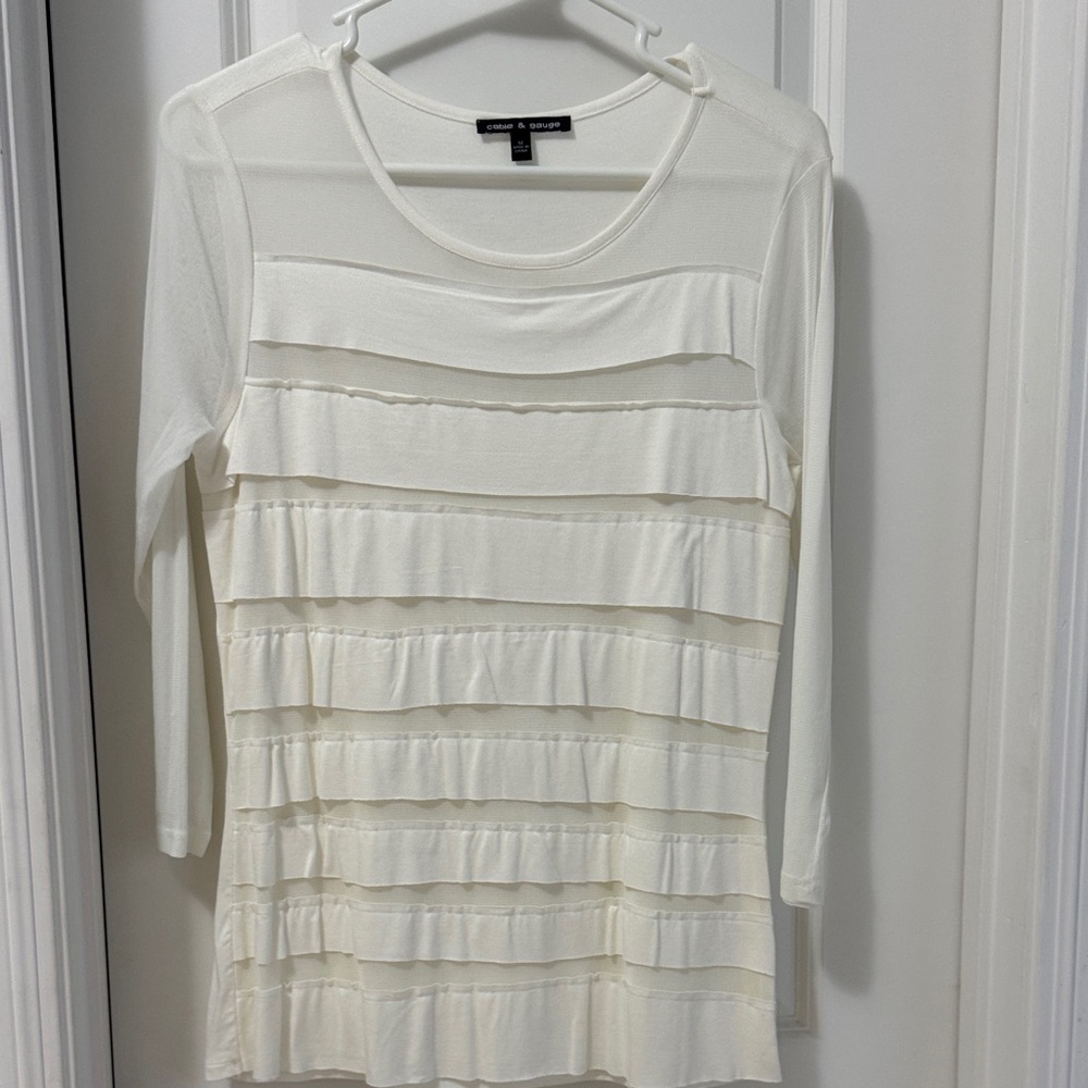 Cable & Gauge Cream Long Sleeve Ruffle Tiered Knit Top